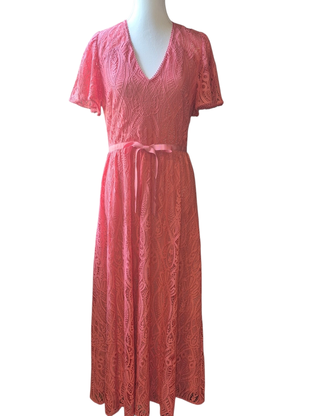 Monique Lhuillier Coral Lace Dress
